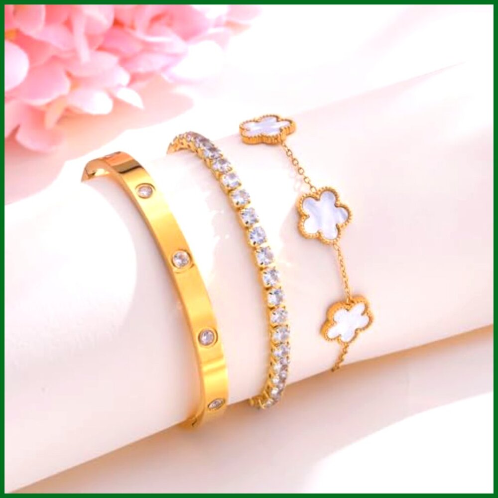 Stackable Gold Plated Bangle Bracelets Set Elegan… - image 4